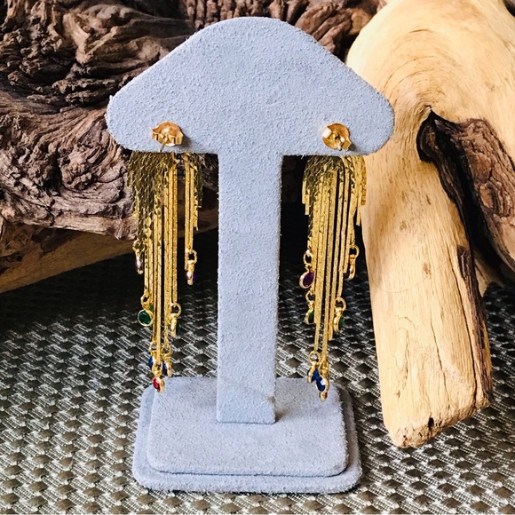 Vintage 80’s Costume Gold Tone Cascading Tassel Fringe 3 Inch Post Earrings - Picture 11 of 12